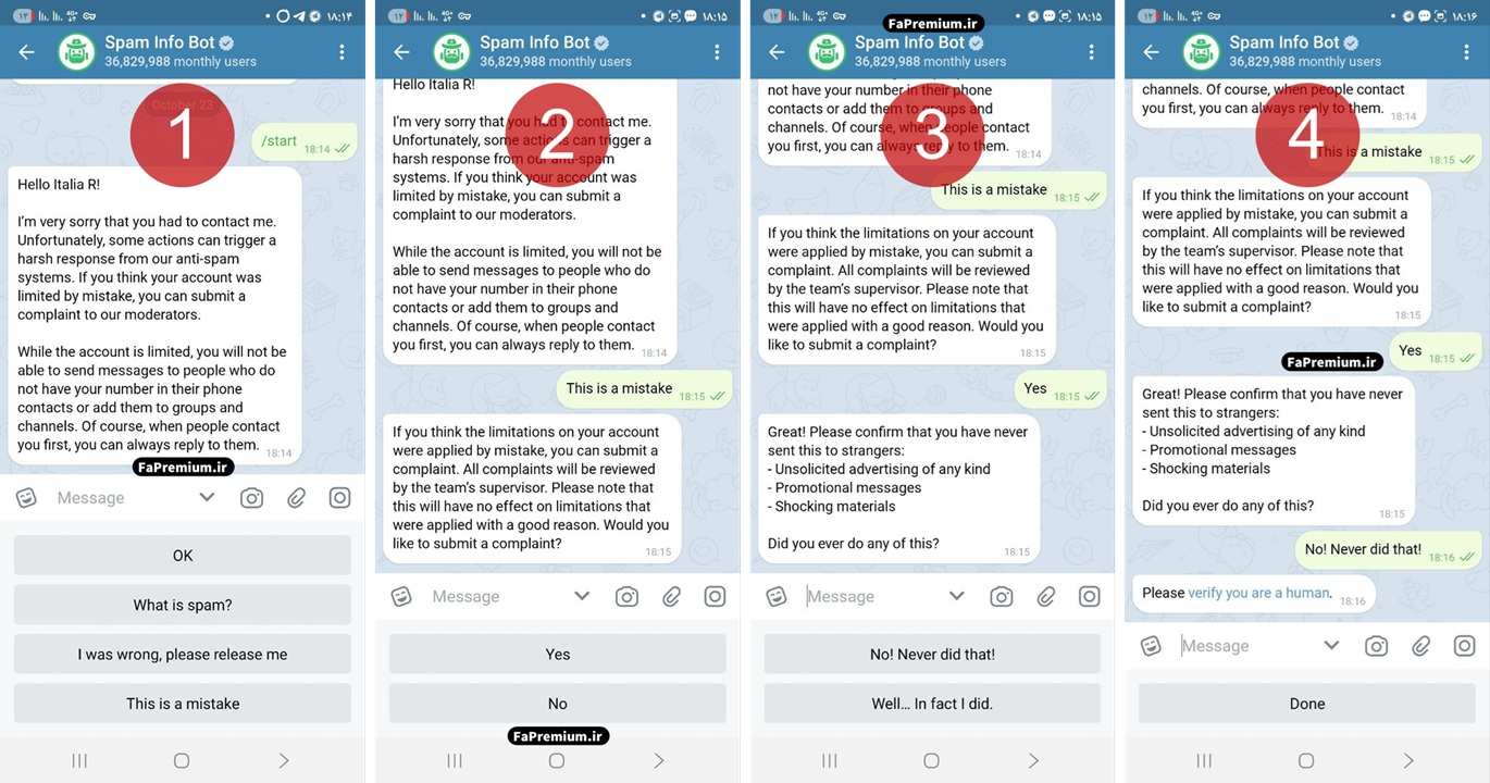 آموزش تصویری رفع ریپتورت با ربات @Spambot